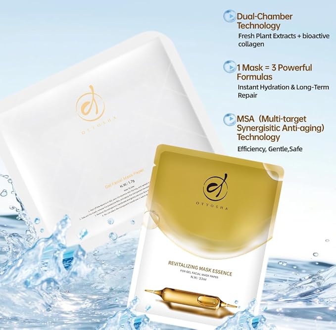 Bioactive Collagen Face Mask,Separated Serum Gel 33ml And Powder Membrane, Real Deap Skin Care Beauty SPA,Hydrating,Repairing,Brightening,Revitalizing, Anti-Aging (5 pair)