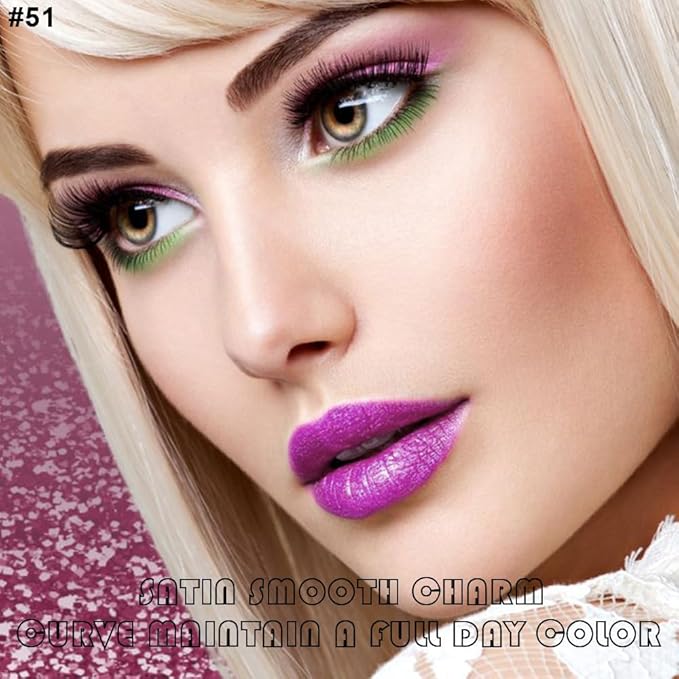 evpct 2Pcs Purple Shimmer Glitter Shiny Liquid Lipstick Lip Gloss Stain and Retractable Lip Liner Makeup Set for Women Long Lasting Waterproof 24 Hours Lipstick labial mate larga duracion 24 51#