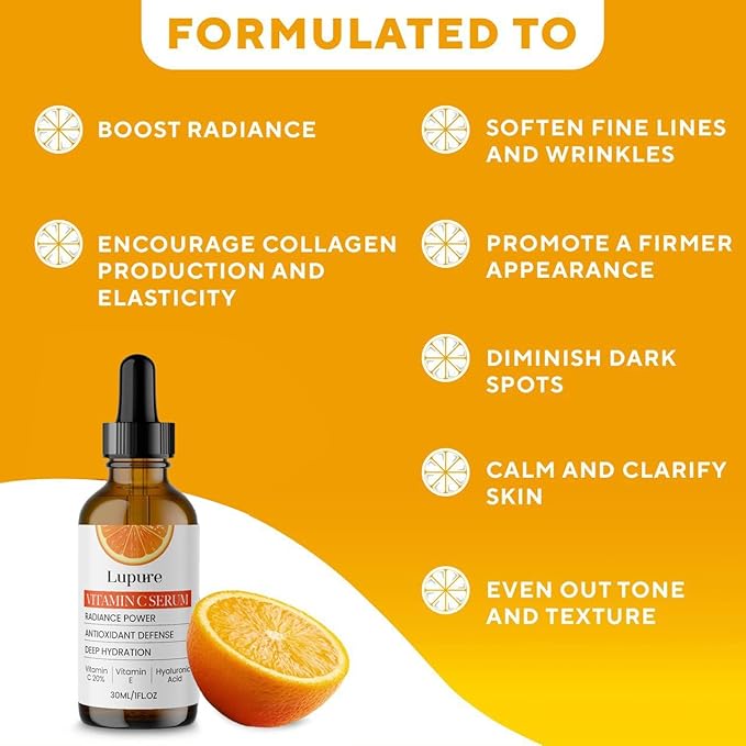 Professional Vitamin C Face Serum 20%, Anti Aging Facial Super Vit C Serum with Ascorbic Acid Hyaluronic Acid & Vitamin E for Dark Spots, Skin Care, Christmas Gift & Stocking | 1 Fl. Oz