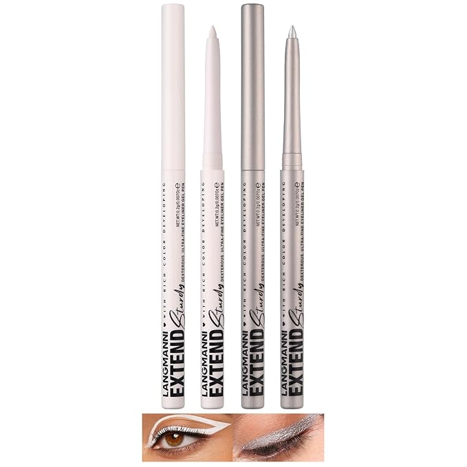 LANGMANNI 2Pcs Metal Colorful Eyeliner Pencil Set - Matte & Shimmer Eye Makeup,Smooth Use Long-Lasting & Waterproof Eyeliner Set(#01+02)