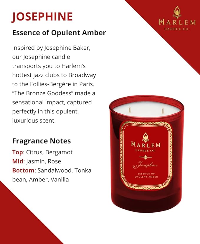 HARLEM CANDLE CO. Josephine - Luxury Scented Soy Candle, 11 oz - 80-Hour Burn Time | Rose, Jasmine, Warm Amber, Tonka Bean, and Sandalwood | Scented Candles for Home