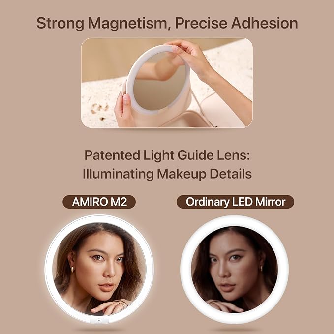 AMIRO M2 Travel Makeup Bag with 5 Level Brightness & 3 Color LED Mirror, Portable Makeup Artist Organizer, White