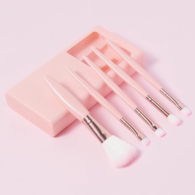Makeup Brushes Set Beauty Mirro Rconcealer Brush Travel Essentials for Women Ntegrated with Folding Mirror And Storage Box (Pink)