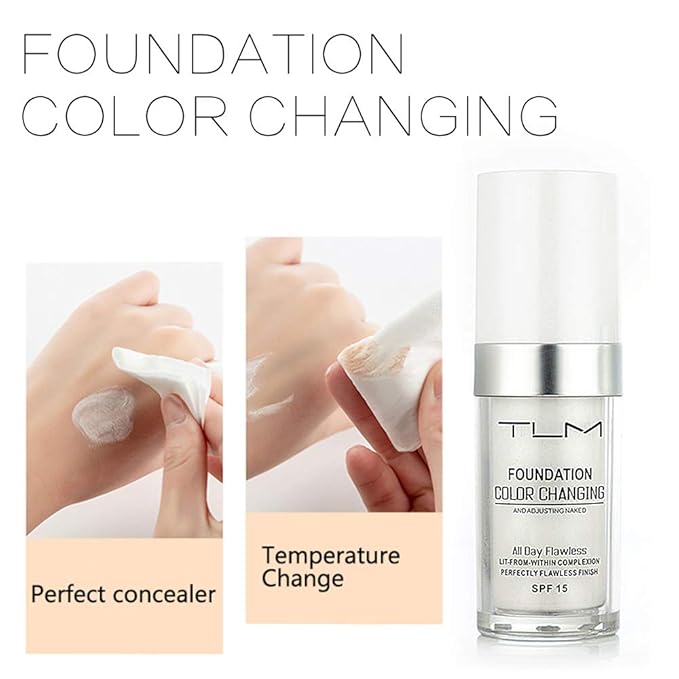 TLM Colour Changing Foundation - Flawless Coverage, Lightweight Formula, Adapts to Skin Tone, Hides Wrinkles & Lines, Hydrating & Long-Lasting, BB Cream Makeup Base Concealer Cover