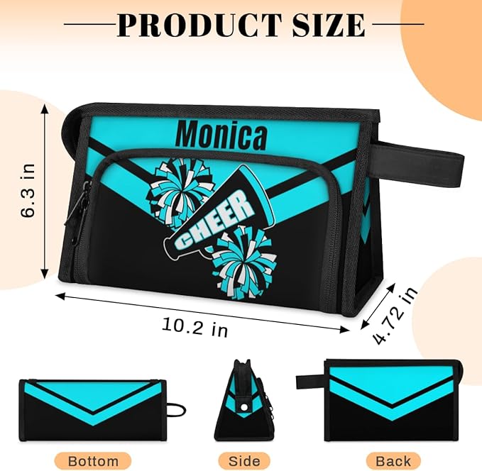 Custom-Makeup-Bag Personalized Travel Toiletry Bag Text Customized Cheer Makeup Bags Cosmetic Bags for Women With Divider & Handle Blue