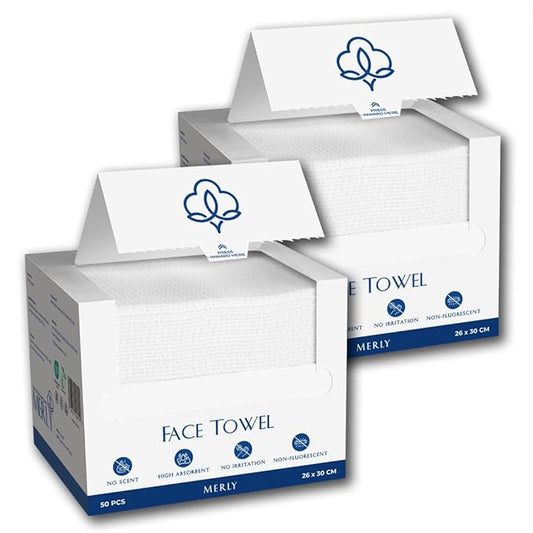 Merly™ Disposable Face Towels, Facial Wipes Towelettes Disposable, Towels Cloth For Cleaning Face, 10"x12", 50 Counts, 1 pack, Ultra-Soft, Super Absorbent, Biodegradable