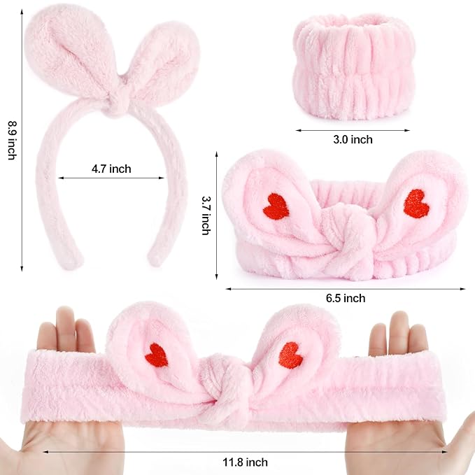 4Pack Headband and Wristband Set for Washing Face, Spa Skincare Makeup Headband, Soft Puffy Hair Band Bow Tie, for Women and Teen Girl Trendy Stuff Gifts
