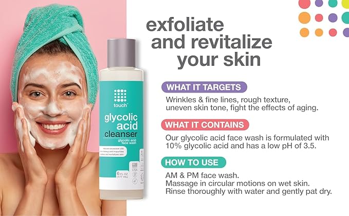 10% Glycolic Acid Face Wash - Exfoliating, Non Drying & Foaming AHA Cleanser - Anti-Aging, Skin Tone & Texture, Wrinkles, Pores, Blackheads - Sulfate Free, Oil Free, & Low PH - 6 oz.