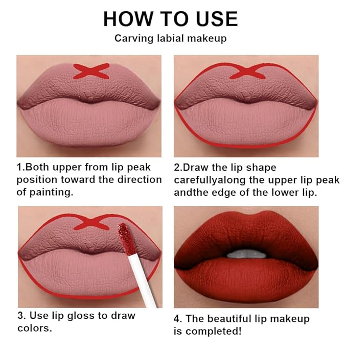 AMY'S DIARY 2Pcs Brick Red Matte Lip Liner and Lipstick Makeup Set, Warm Red Lip Stain Lip Gloss Matt Liquid Lipstick 24H Long Lasting lapiz labiales mate 24 horas originales larga duracion (64#)