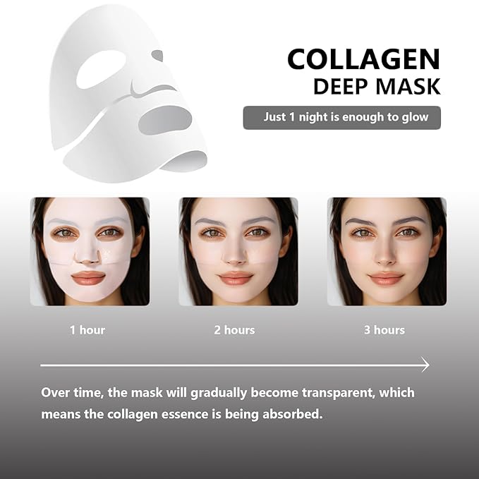 Low Molecular Weight Collagen Overnight Hydrogel Mask, Enhances Skin Elasticity, Reduces Pores, Transforms from White to Transparent Upon Absorption Skin Care Treatment