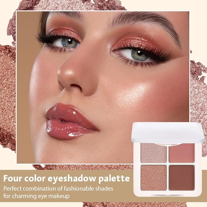 4 Colors Matte Shimmer Eyeshadow Makeup Palette,Rose Gold Nude Pink Natural Neutral Eye Shadow Palette,Long Lasting Waterproof Naturing-Looking Women Girls Eye Shadow