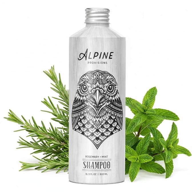 Alpine Provisions Rosemary & Mint Shampoo for Men & Women- Naturally Repair, and Hydrate with Essential Oils, Jojoba, Aloe Vera - Vegan, Sulfate & Plastic Free - Plant-Based Hair Care 16.9 FL Oz