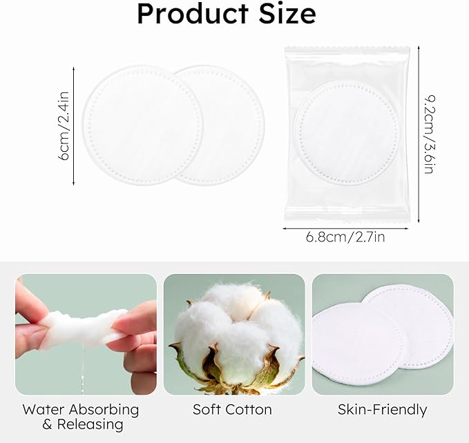 Individually Wrapped Cotton Rounds, Circular Cotton Pads, Individually Packaged, Easy to Carry, Suitable for Travel, Hotels, Business Trips, Camping (2 Pcs/Set, 300 Sets, in Total 600 pcs)