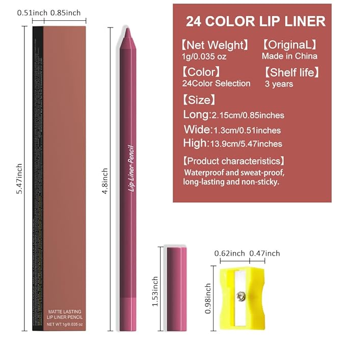 evpct 1Pcs Maroon Plum Purple Matte Long Lasting Lip Liner Pencils Makeup for Shaping & Sculpting Lips, No Transfer Long Wear Waterproof Pigmented Lip Liner lipliners Crayon Lipstick Pencil Sharpener