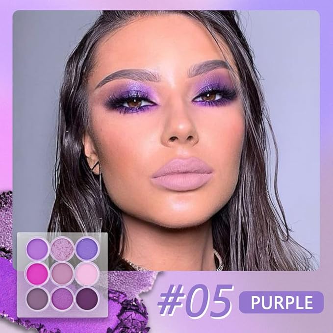 Waterproof 9-Color Shimmer & Matte Eyeshadow Palette – Long-Wearing, Highly Pigmented Glitter Powder with Matt Pink & Shiny Purple Shades.paleta de sombras