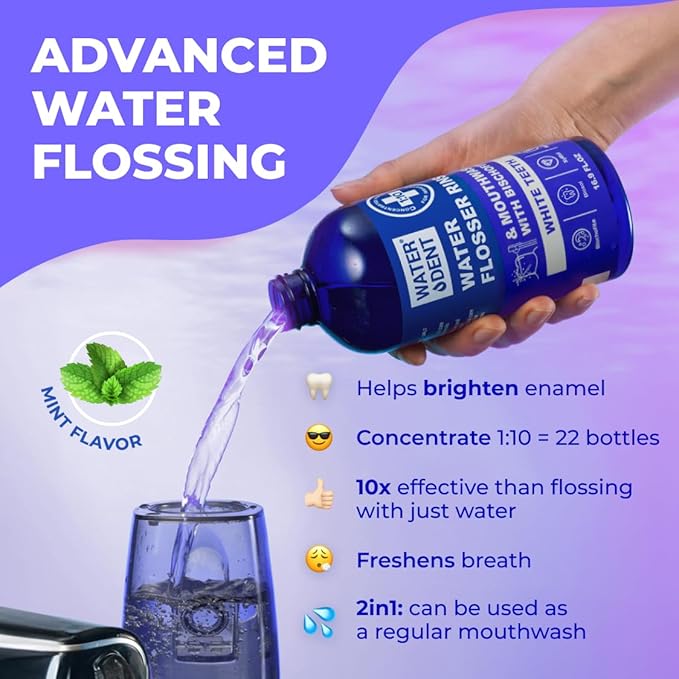 Concentrated Water flosser Rinse & mouthwash Teeth WHITENING | Add to Water Flossers| Fruit Flavor | 2 Pack = 33.8 fl.oz | Peroxide Free. Made in USA