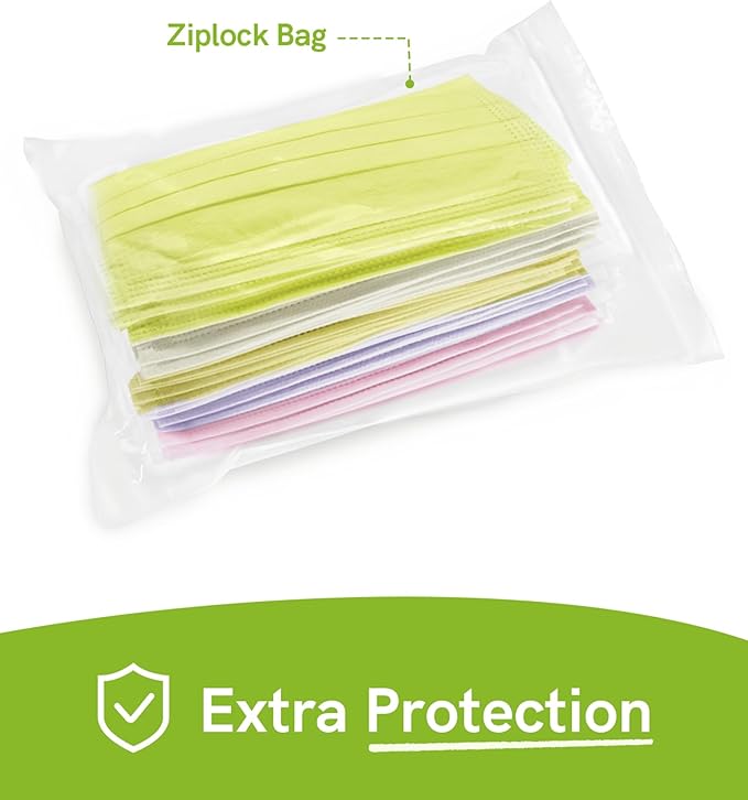 FriCARE Disposable Face Masks, 3-Ply ASTM Level 3 Medical Grade, Breathable & Comfortable for Adult Daily Work/Sun Protection, 50 Pack Neon Pixel