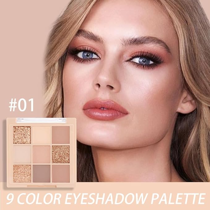 AMY'S DIARY Matte nude neutral Eye Shadow Palette Makeup,Eyeshadow Long Lasting Waterproof Cruelty-Free, 9 Blendable Shades in Smooth for girls (01#)