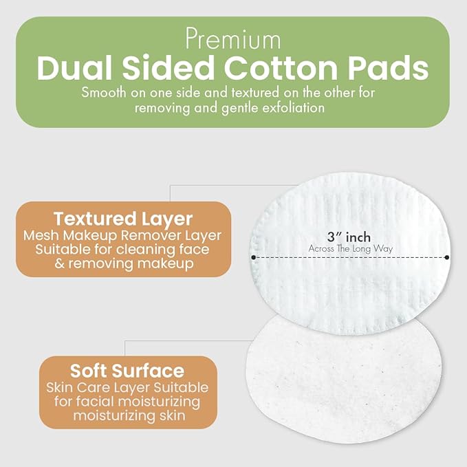Intrinsics Premium Cotton Ovals (50 Count) – Dual-Sided 3” Medium-High Absorbency Large Cotton Pads, Lint-Free Hypoallergenic Cotton for Makeup Removal, Cleansing, and Exfoliation