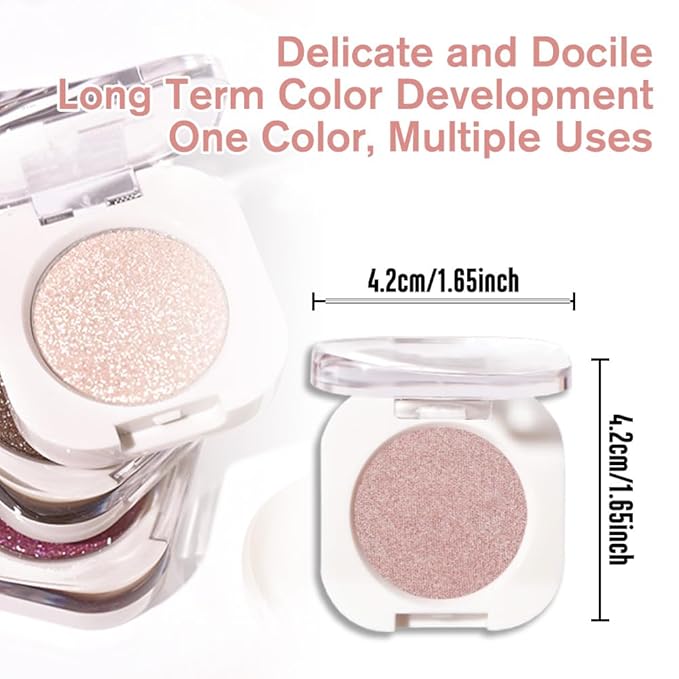 Single Glitter Shimmer Sparkle Eye shadow Palette Makeup, Champagne Shimmer Eyeshadow for Women, Pigmented Waterproof Sombras Para Ojos, Vegan, Talc, Paraben & Cruelty Free, 24