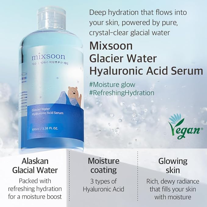 mixsoon Glacier Water Hyaluronic Acid Serum - Non-greasy Hydration Booster, Firming Facial Serum For Radiant, Dewy Skin - Korean Serum for Glass Skin (1.01 fl.oz / 30ml)