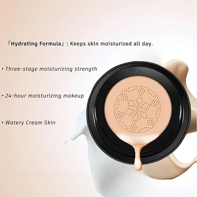 Moisture Cushion CC Cream Foundation for Mature Skin - Flawless Concealer BB Cream with Mushroom Sponge, Long-Lasting Waterproof Air Cushion, Natural honey and pine Makeup, Even Skin Tone（06# BROWN）