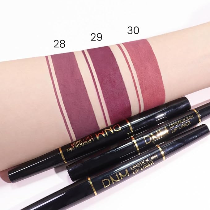 BINGBRUSH 3Pcs Double Ended More Mauve Berry Blush Matte Lip Liner and Lipstick Makeup Combo Set for Women,Lipliner 24 Hours Original Waterproof Long Lasting Lip Stains Pencil Kit Set