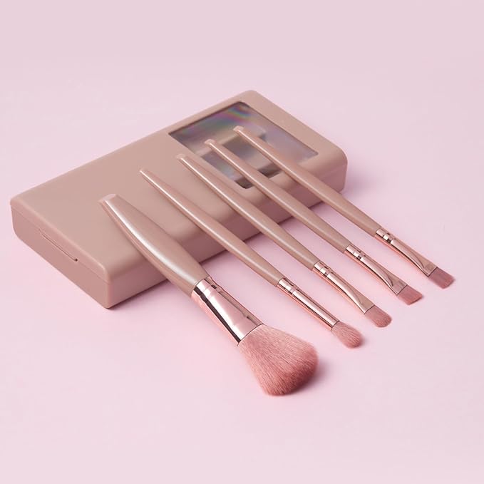 Makeup Brushes Set Beauty Mirro Rconcealer Brush Travel Essentials for Women Ntegrated with Folding Mirror And Storage Box (Brown)