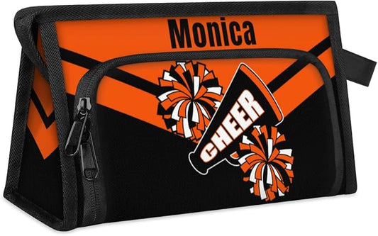Custom-Makeup-Bag Personalized Travel Toiletry Bag Text Customized Cheer Makeup Bags Cosmetic Bags for Women With Divider & Handle Orange