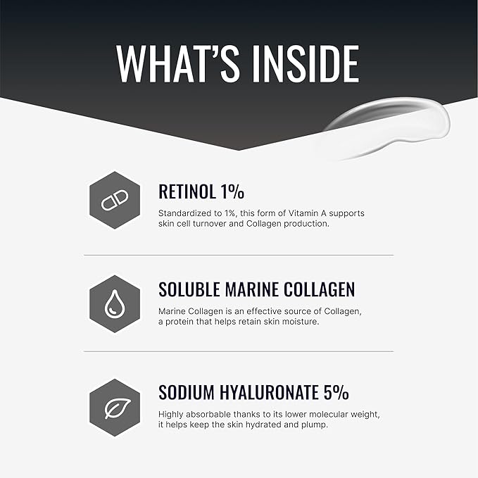 Approved Science Retinol Cream with 1% Retinol, 5% Collagen, and 5% Hyaluronic Acid - Revitalize, Brighten, Firm, and Plump Skin - 2 fl. oz. (60 ml)