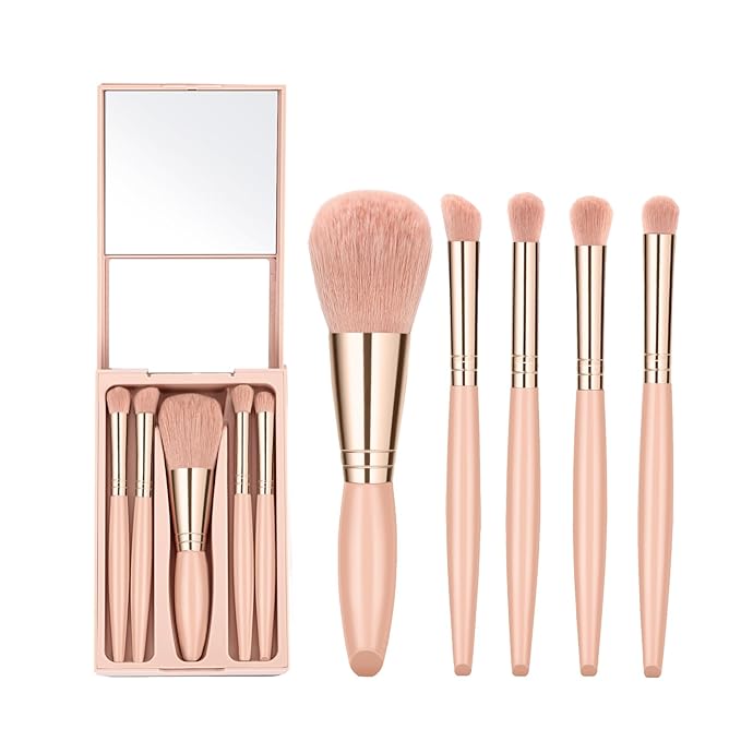 Travel Makeup Brush Set, travel make up brushes sets mini eye shadow kits small size eyeshadow case eyes makup brushed makeuo soft brushs basic cosmetic profesional tools (Apricot)