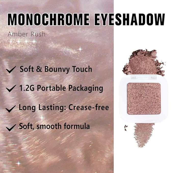 Kaely Pressed Single Eyeshadow Makeup, Amber Rush Shimmer Highly Pigmented Monochrome Eye Shadow Palette, Waterproof Neutral Powder Mini Eyeshadow, sombras para ojos, Lightweight Blendable, 21