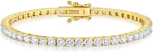 KRKC&CO Lab-Grown Moissanite Tennis Bracelet Women, Luxury Anniversary Wedding Bridal Gift for Wife, 2.2-13.8 ct.tw, D Color VVS1, 925 Sterling Silver 14K Golden Plated, Hypoallergenic, Everyday Jewelry