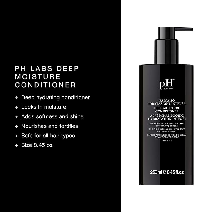 pH PURE HAIR Deep Moisture Conditioner - Intense Hydration for Dry, Damaged Hair - Deep Conditioning Treatment with Kokum Nut Butter & Rose Extract for Frizz-Free, Soft, Smooth Hair - 8.45 Oz