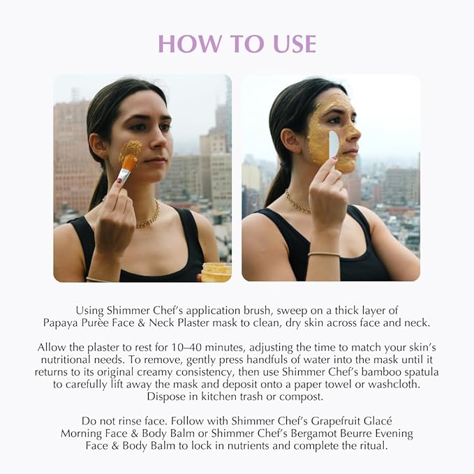 SHIMMER CHEF Papaya Purée Face & Neck Plaster | Botanical Skin-to-Mind Mask | Revitalizes & Fortifies Complexion with Vitamins A, C & E | Exotic Bouquet Uplifts Mood | 2.5 oz