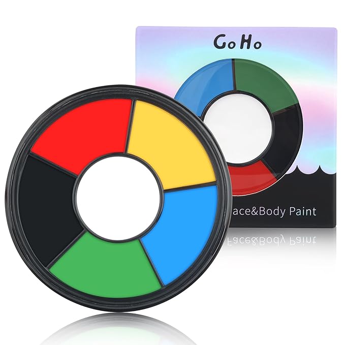 Go Ho 6 Colors Washable Formula Face Body Paint for Adults Children,Face Paint FX Makeup Palette,Professional Red Blue White Black Green Yellow Face Paint Halloween Cosplay SFX Makeup