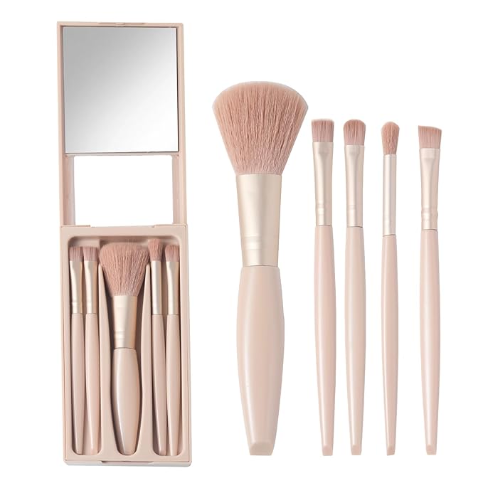 Makeup Brushes Set Beauty Mirro Rconcealer Brush Travel Essentials for Women Ntegrated with Folding Mirror And Storage Box (Pink)