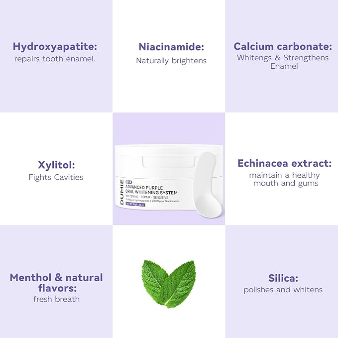 Teeth Whitening Powder,Remineralizing Hydroxyapatite Tooth Powder with Niacinamide,R5X Purple Color Corrector for Instant Brightening, Enamel Repair & Long-Lasting Natural White-30g