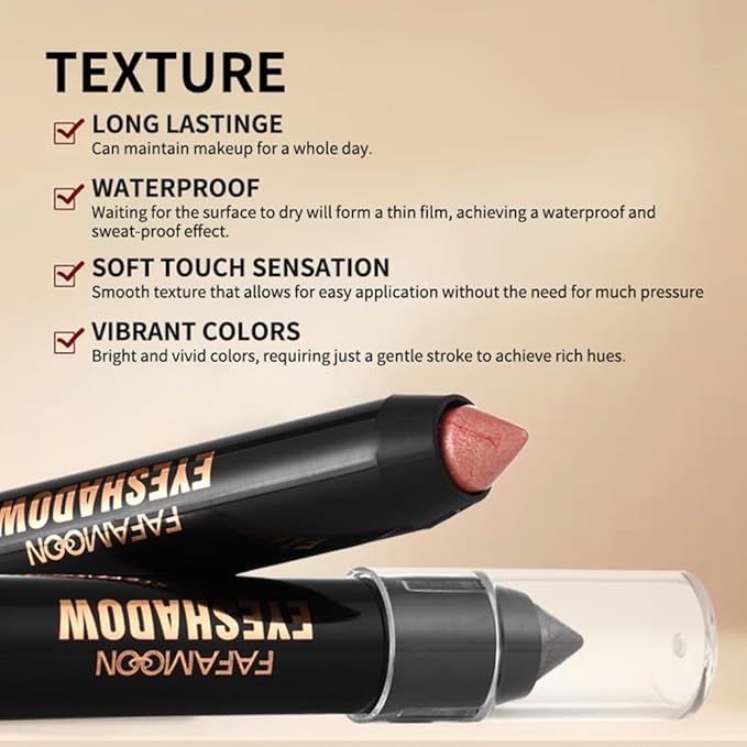 Monochrome Cream Glitter-Shimmer Eye Shadow Stick Palette makeup | 2-in-1 Eyeshadow & Eyeliner Pencil For Mature Women | Waterproof, Vegan & Cruelty-Free | Sombras Para Ojos | 06 Shimmer Dark Brown