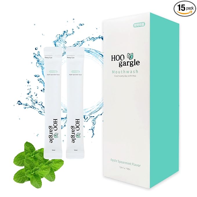 KN FLAX Natural Mild Flavored Portable Mouthwash for Adults and Kids, Alcohol Free Individual Packets, Mouthwash Travel Size, Apple Spearmint, 10ml/0.33oz (Pack of 15)