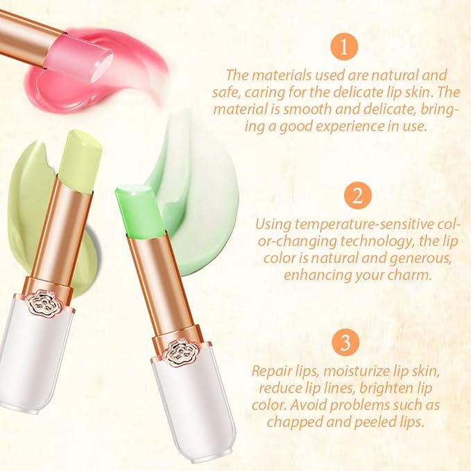 BINGBRUSH Peach Color Changing Lipstick,Moisturizer Long Lasting Lip Care Lip Balm Magic Lip Gloss Lip Tint Stain Gloss Set for Women (3 pcs Aloe + Peach + Avocado Lipstick)
