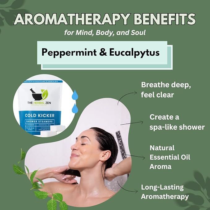 Cold Kicker Shower Steamers Aromatherapy for Sinus Relief - Adult Stocking Stuffer Christmas Gift - USA Made - Peppermint & Eucalyptus Shower Bomb Tablets - Soothing Natural Essential Oils (10 Pack)