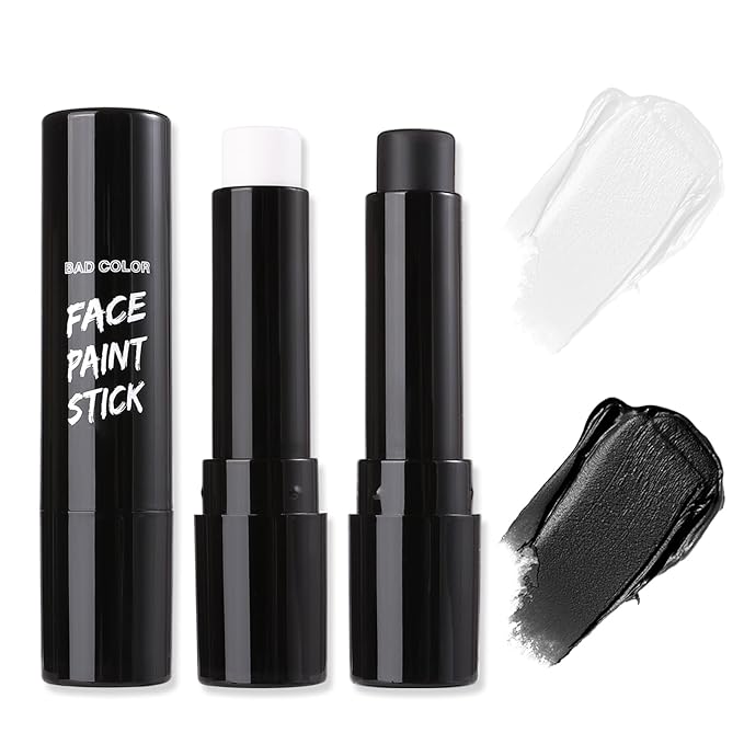 BADCOLOR Black White Face Body Paint Stick Eye Black for Adults Children Softball Football Baseball Sports, Non-Toxic Hypoallergenic for Halloween SFX Makeup Cosplay Joker Costume Parties
