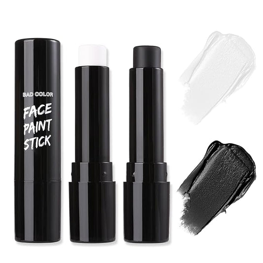 BADCOLOR Black White Face Body Paint Stick Eye Black for Adults Children Softball Football Baseball Sports, Non-Toxic Hypoallergenic for Halloween SFX Makeup Cosplay Joker Costume Parties