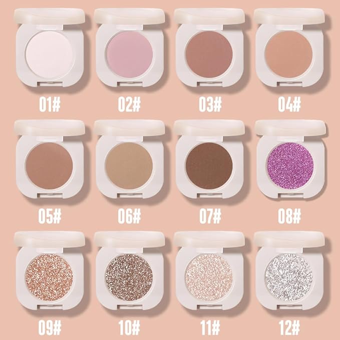 Single White Matte Eyeshadow,Bright Intense Monochrome Eye Shadow,Apply Makeup Easily,Matte Pressed Powder Single Eyeshadow,24 Hour Eye Makeup Longwear Waterproof