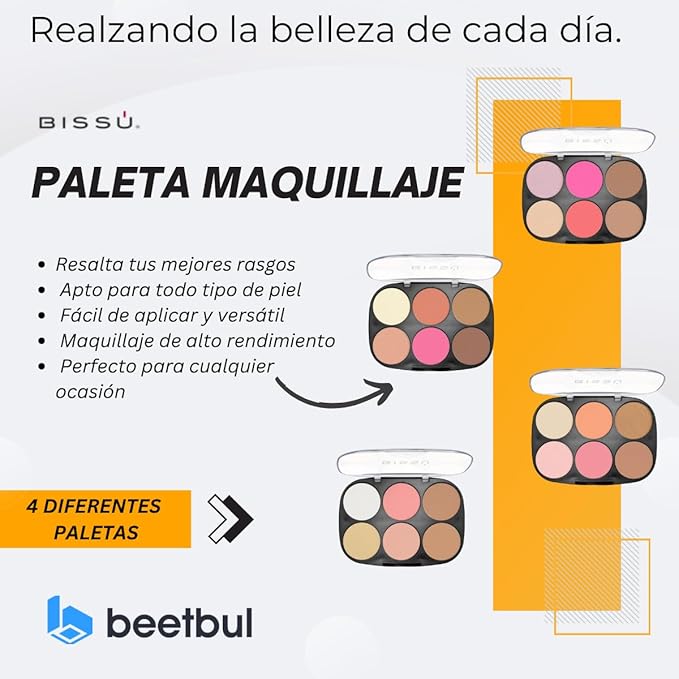 Makeup Kit Bissú 6‑Color Palette + Velvet Puff + 2 Finger Puffs + Makeup Sponge + Exfoliating Sponge (4 Styles) (02 La de Cajón)