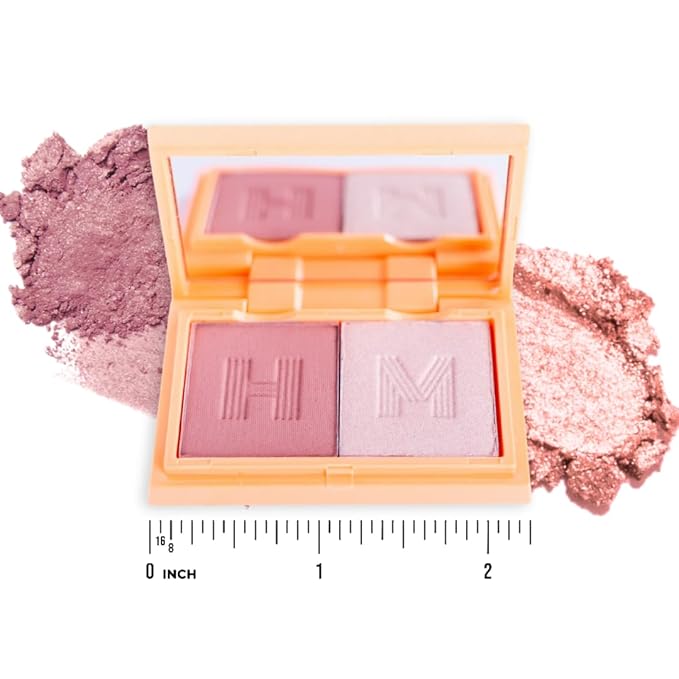 Mini Blush + Brighten Highlighter Duo, Lightweight Blendable Shimmer Blush, High Pigmented Makeup Powder Palettes, Cruelty Free - Don't Hurry, Be Happy!