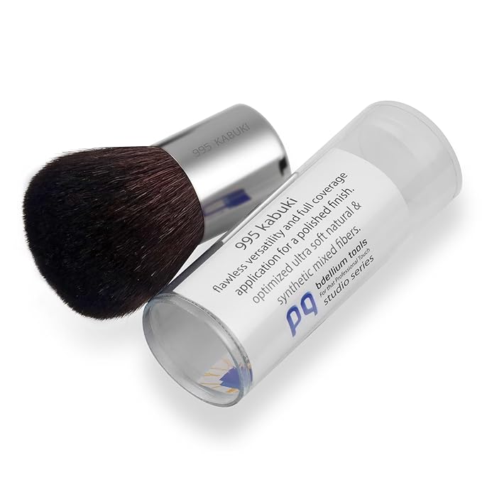 Bdellium Tools Professional Makeup Brush - Studio Series 995 Kabuki - With Soft Synthetic and Natural Mixed Fibers, For Full Coverage Application (Silver, 1pc)