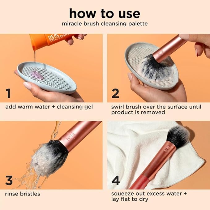 Real Techniques Miracle Brush Cleansing Palette, Makeup Brush Cleaner For Deep Cleaning, Use With Makeup Brush Shampoo, Silicone Ridges & Easy Grip, Includes Cleansing Gel, Cruelty-Free, 3 Count