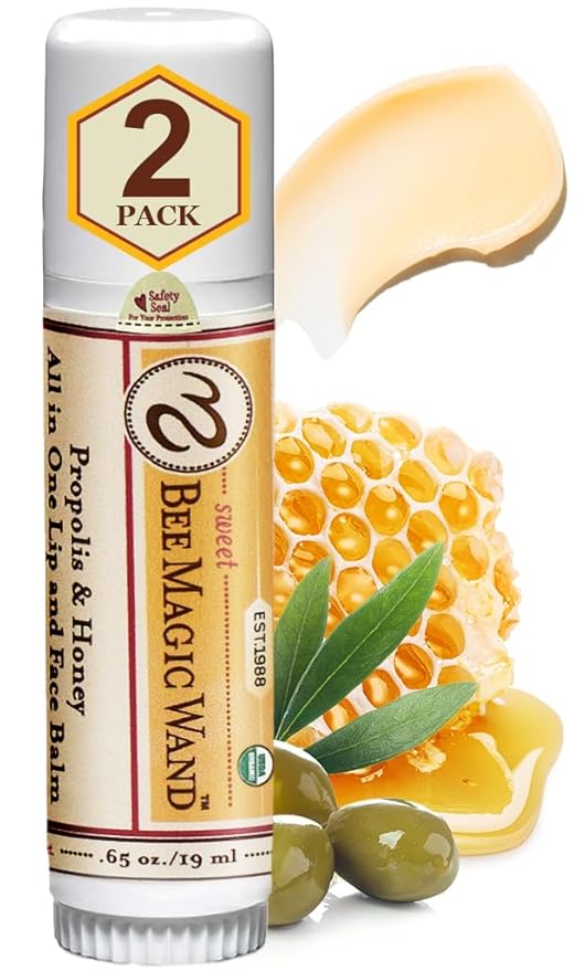 Sweet Bee Naturals Magic Wand - Certified Organic Lip and Face Moisturizing Wand - Natural Chapstick and Balm Wand for Dry Skin and Lips, Non Petroleum Jelly for All Ages and Skin Types, Pack of 2